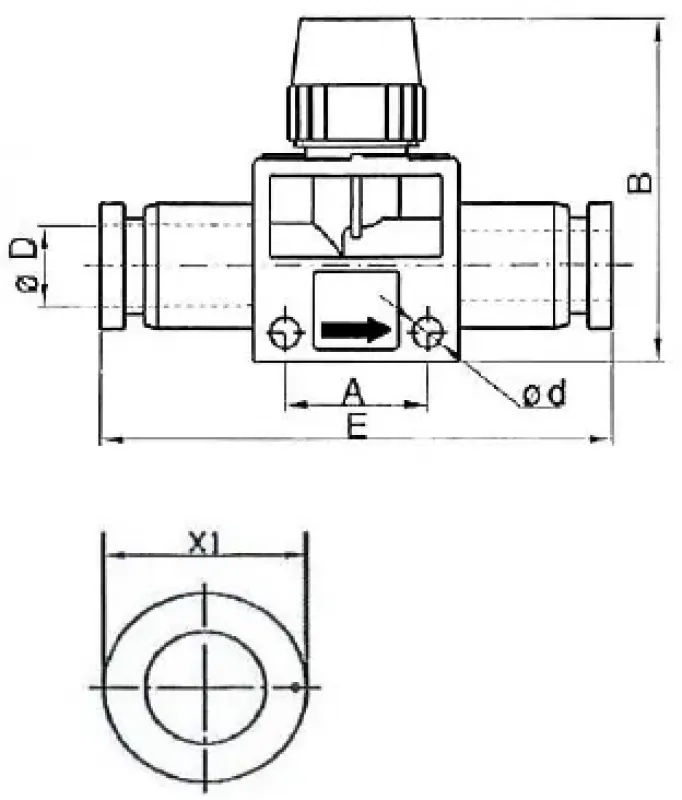 Zeichnung Riegler® Absperrhahn Standard mit Steckanschluss